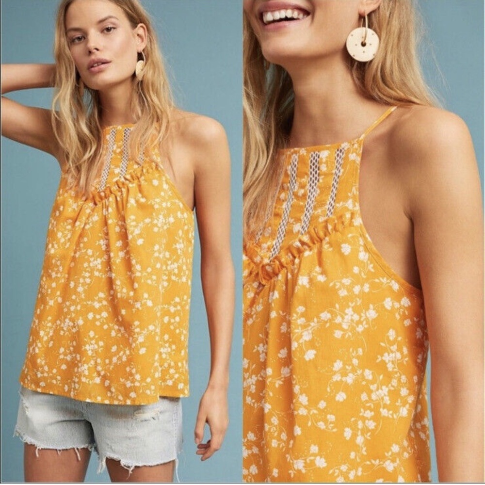 NWOT Anthropologie Maeve Martell Floral Top Goldenrod Yellow Tank Top, XS
